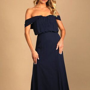 Enduring Love Navy Blue Off-the-Shoulder Maxi Dress
